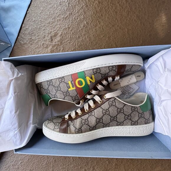 GUCCI Ace Supreme Leather Fake Not Canvas Print Sneaker Women's Brown EU 37 - Picture 10 of 12